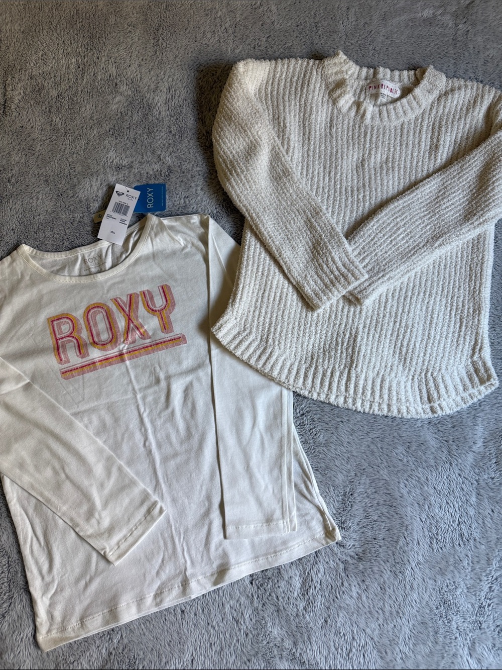 Roxy Cream Long Sleeve Tee and Cream Sweater